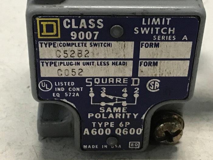 Used SQUARE D Limit Switch 9007-C52B2 #121716