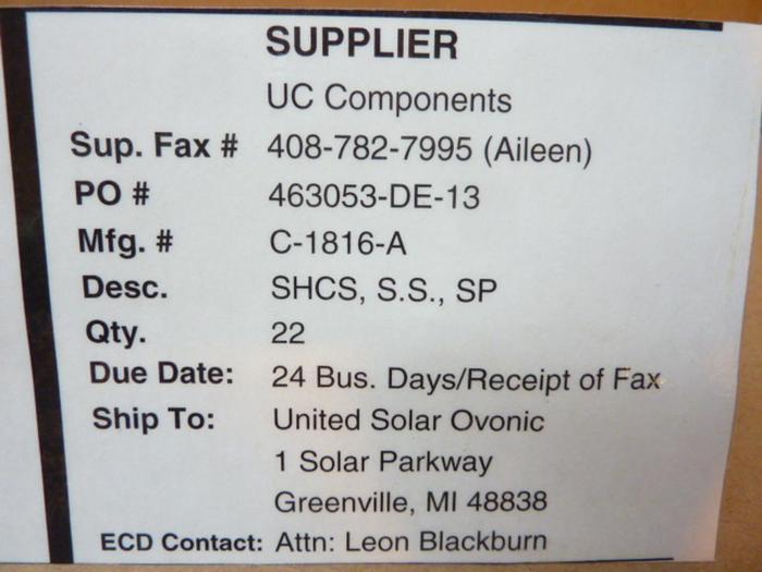 U-C COMPONENTS Socket Head Cap Screw C-1816-A #41301