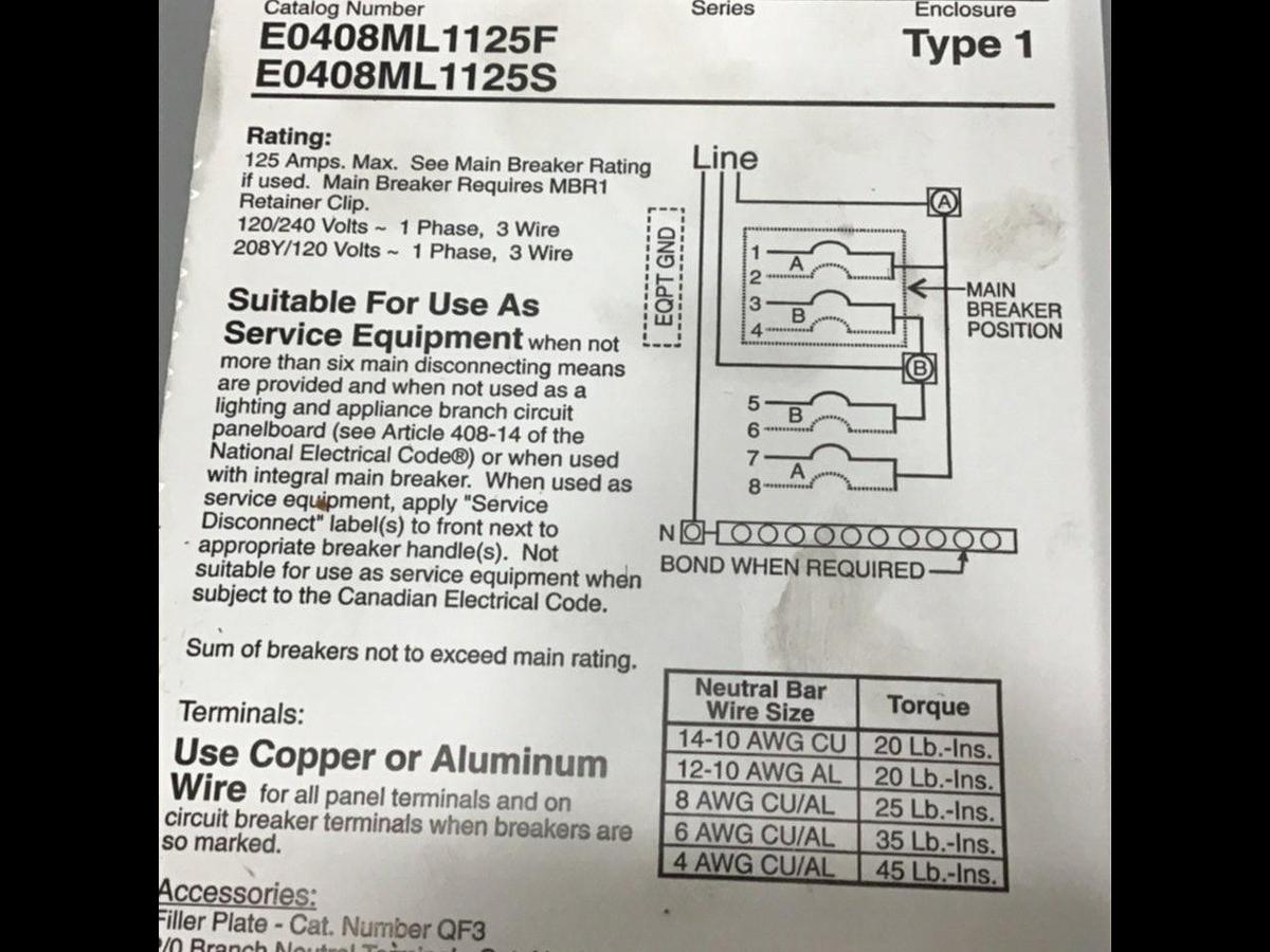Used SIEMENS Indoor Load Center E0408ML1125F #124052