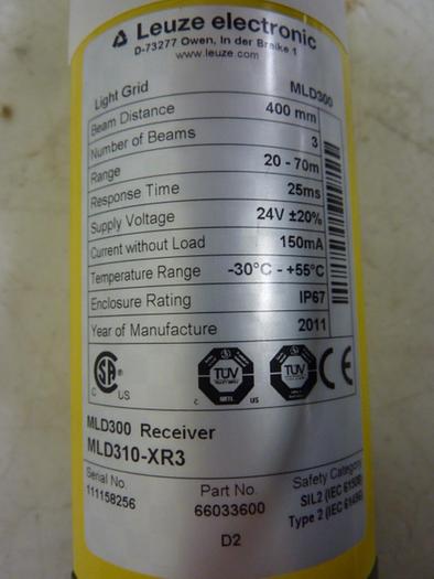 Used LEUZE Light Curtain Receiver MLD310-XR3 #52356