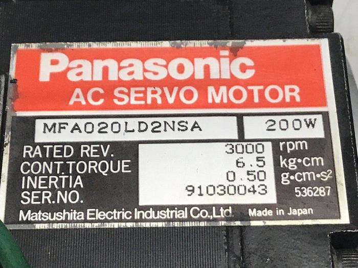 Used PANASONIC AC Servo Motor MFA020LD2NSA #127196