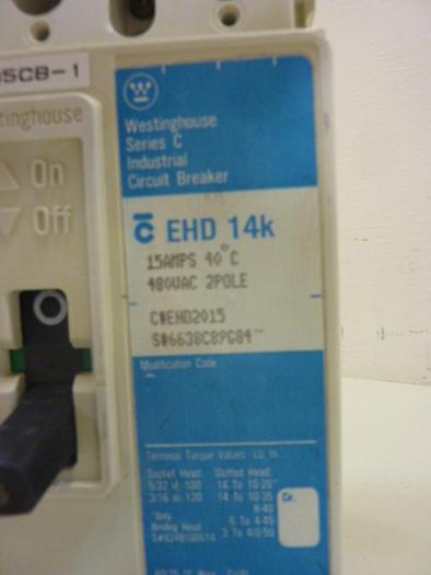 Used WESTINGHOUSE 15 Amp Circuit Breaker EHD2015 #46708