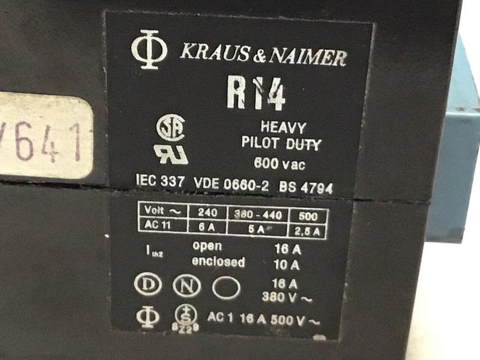 Used KRAUS & NAIMER Contactor R14 #124160