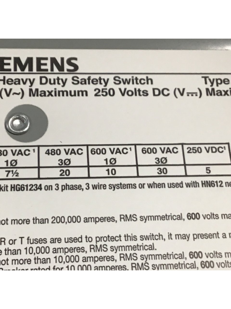 Used SIEMENS 30 Amp Safety Disconnect Switch HNF361 VBII USED