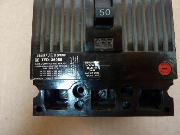Used GE 50 Amp Circuit Breaker TED136050 #27780
