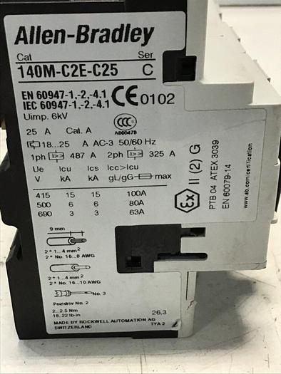 Used ALLEN BRADLEY Circuit Breaker 140M-C2E-C25 #140285