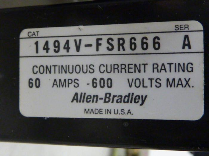 Used ALLEN BRADLEY 60 Amp Disconnect Switch 1494V-DS60 SER A #57450
