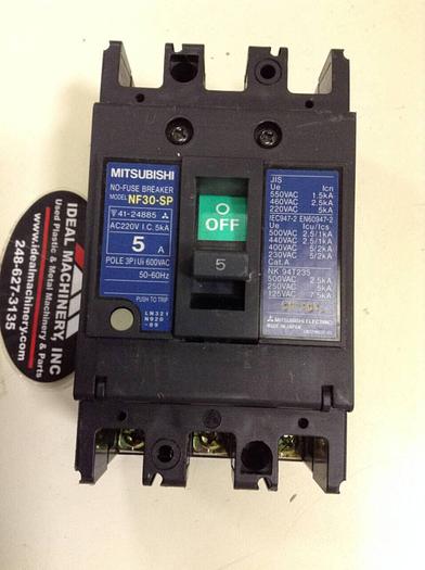 Used MITSUBISHI 5 Amp Circuit Breaker NF30-SP-5 #75216