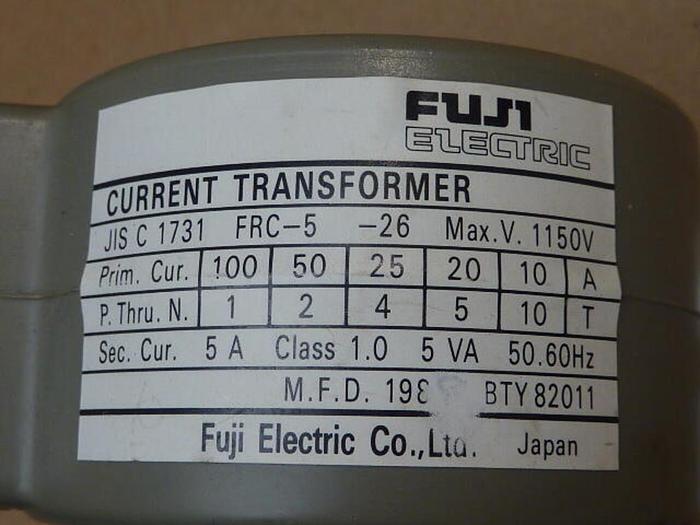 Used FUJI ELECTRIC 0.005 kVA Current Transformer FRC-5-26 #36655