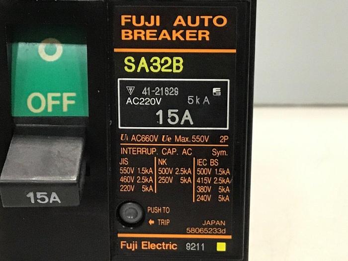 Used FUJI ELECTRIC 15 Amp Circuit Breaker SA32B-15 #58478