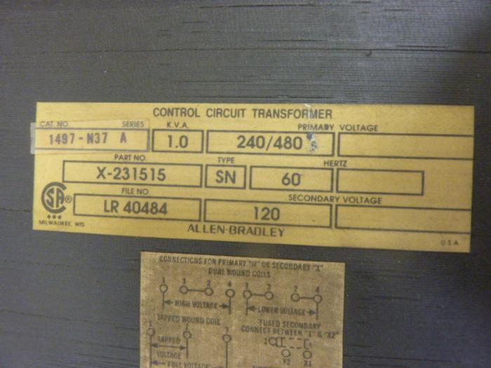 Used ALLEN BRADLEY 1 kVA Transformer 1497-N37 SER A #50815