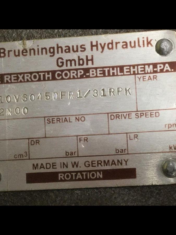 Used BRUENINGHAUS HYDROMATIK Pump AA10VS045DFR1/31RPKC62N00 #106114