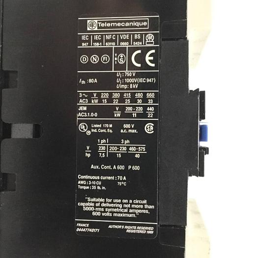 Used TELEMECANIQUE Contactor LP1D5011 #94089