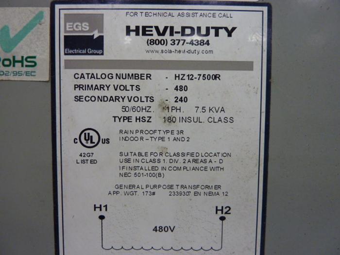 Used EGS 7.5 kVA Transformer HZ12-7500R