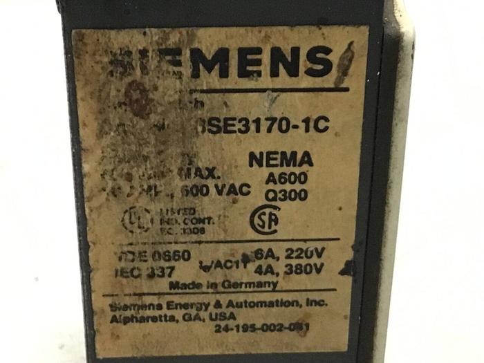 Used SIEMENS Limit Switch 3SE3 170-1C #121130