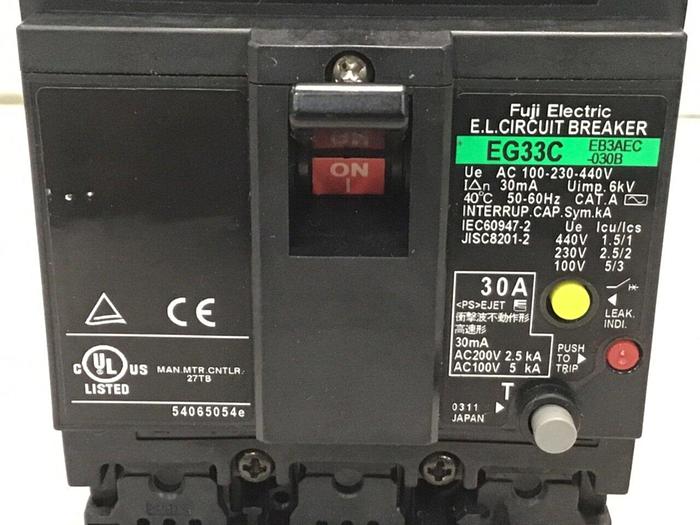 Used FUJI ELECTRIC 30 Amp Circuit Breaker EG33C EB3AEC-030B #125105