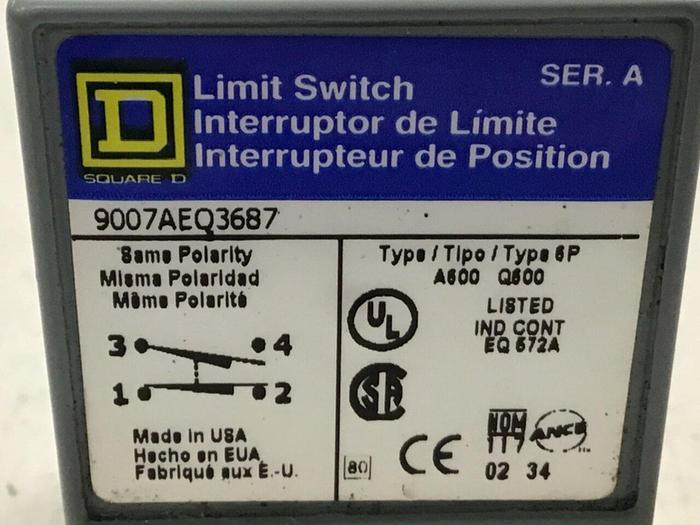 Used SQUARE D Limit Switch 9007-AEQ3687 #122027
