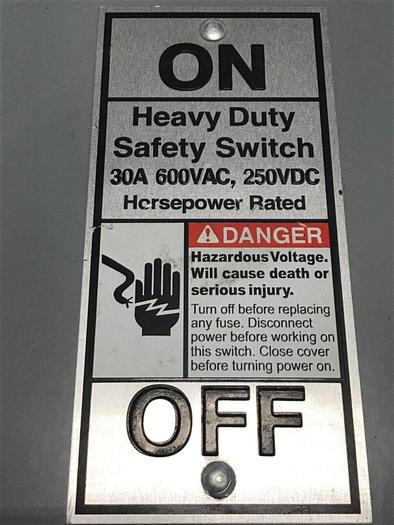 Used SIEMENS 30 Amp Safety Disconnect Switch HNF361 VBII #137845