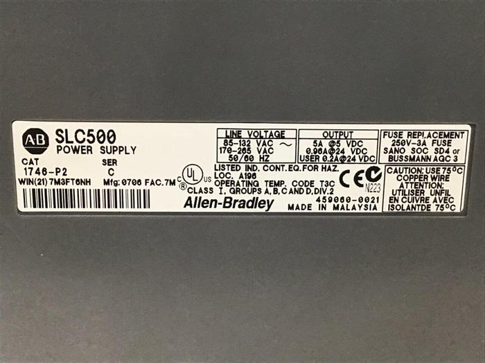 Used ALLEN BRADLEY Power Supply Rack 1746-P2 SER C / 1746-A13 SER B #127223