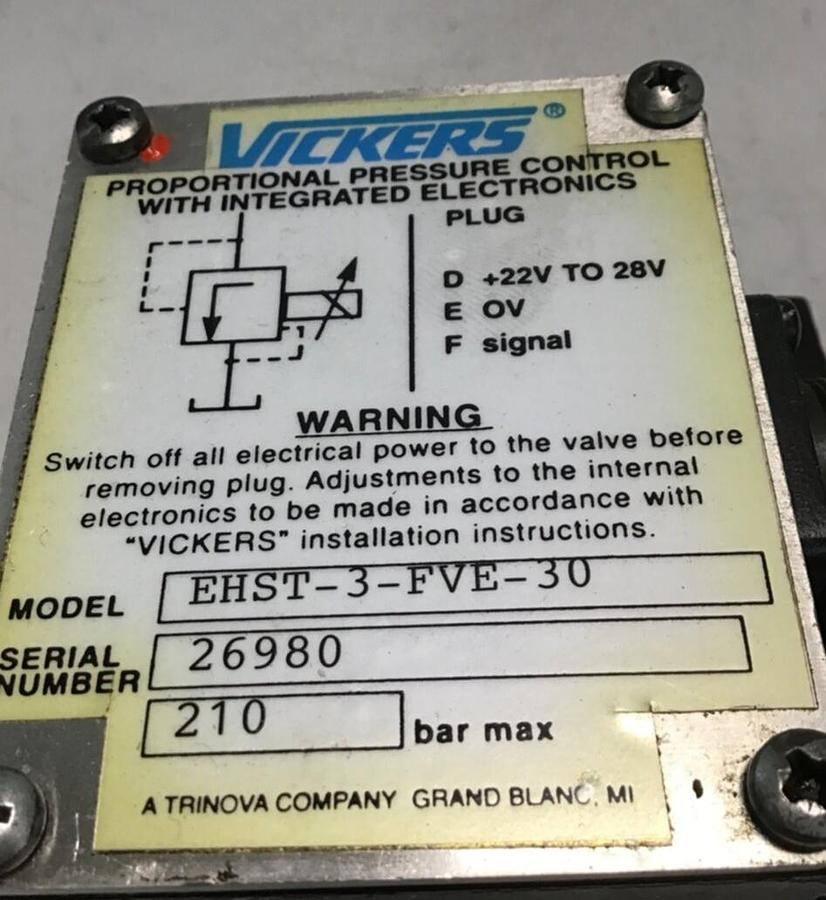 Used VICKERS Proportional Pressure Control Valve EHST-3-FVE-30 USED