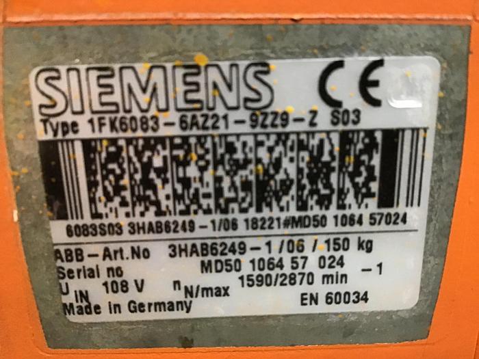 Used SIEMENS Motor 1FK6083-6AZ21-9ZZ9-Z S03 Used #132038