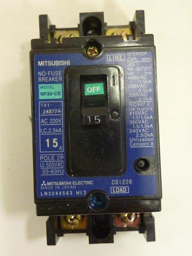 Used MITSUBISHI 15 Amp Circuit Breaker NF30-CS-15 #60800
