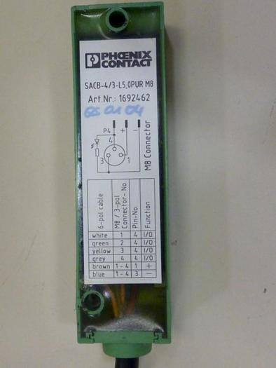 Used PHOENIX CONTACT Cable Cordset w/ Junction Box SACB-4/3-L5, OPUR M8 #63154