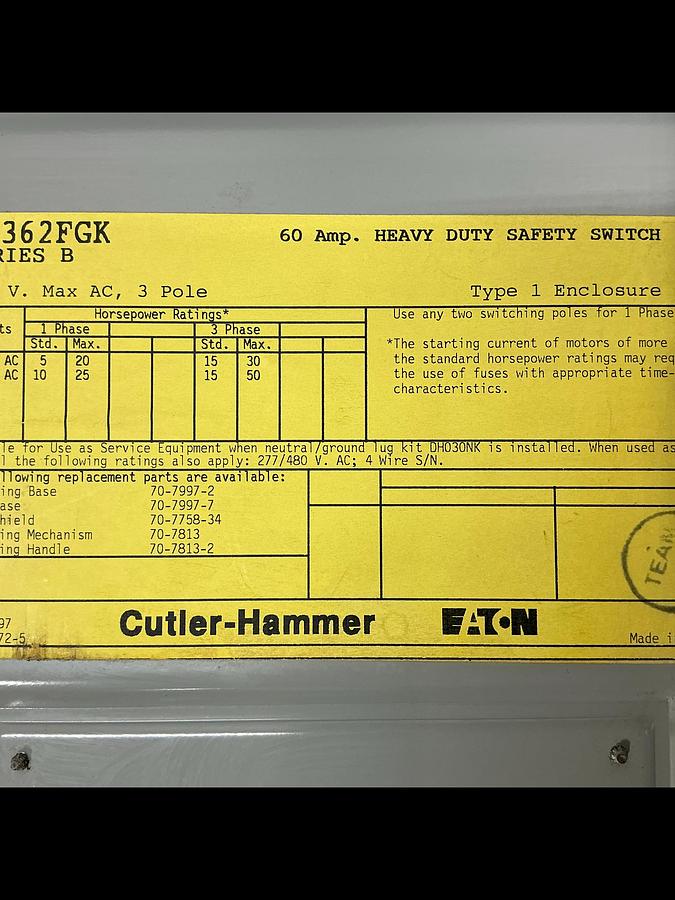 Used CUTLER HAMMER DH362FGK