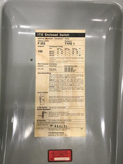 Used SIEMENS ITE Vacu-Break Disconnect Switch F-353 #127062