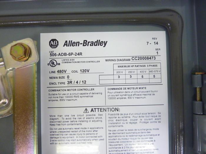 ALLEN BRADLEY Reversing Motor Starter Size 0 506X-ADB-6P-24R NEW
