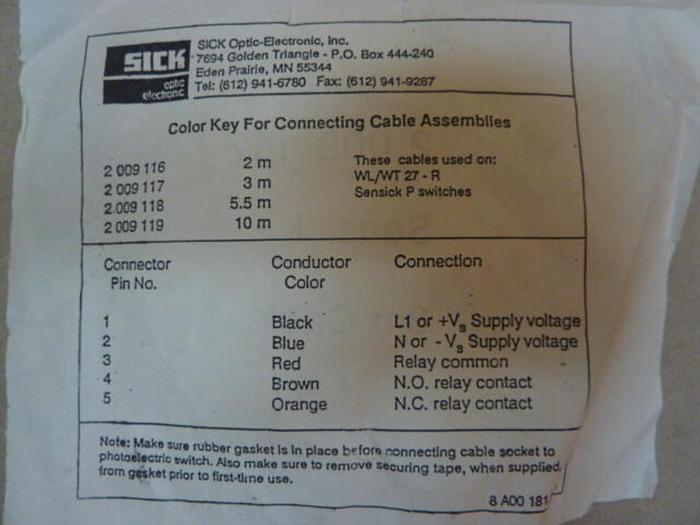 SICK OPTIC ELECTRONIC Cable 2 009 117 #32608