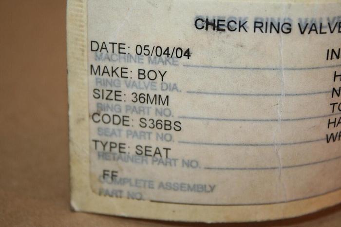 BOY MACHINES Check Ring Valve S36BS #19197