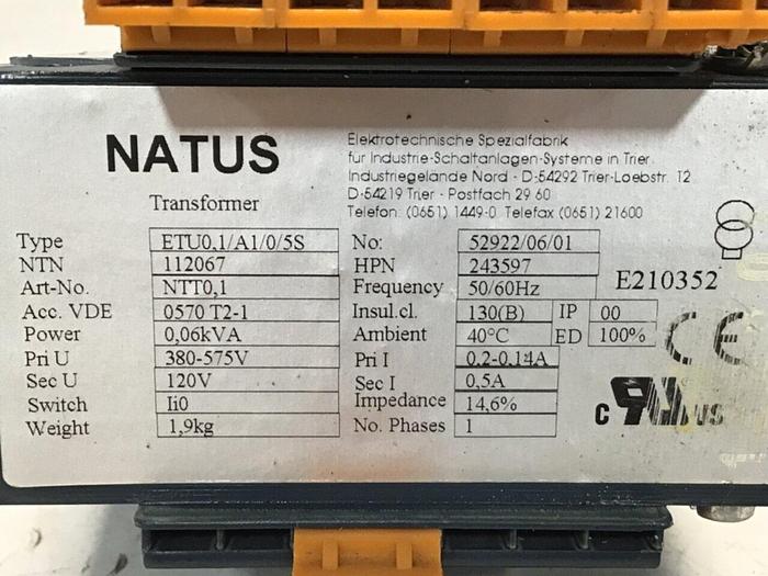 Used NATUS Transformer ETU01/A1/0/5S E210352 Used