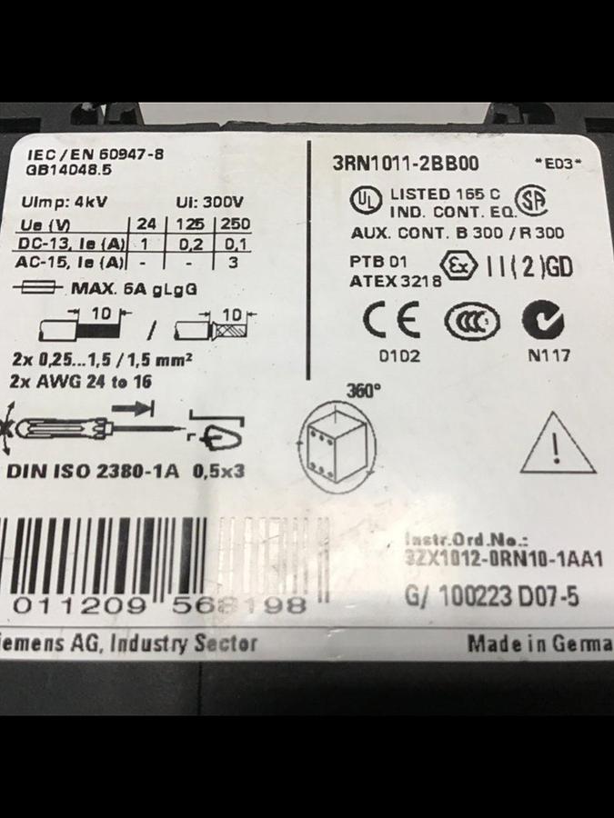 Used SIEMENS Relay 3RN1011-2BB00 USED