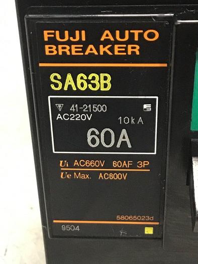 Used FUJI ELECTRIC 60 Amp Circuit Breaker SA63B-60 AMP #143731
