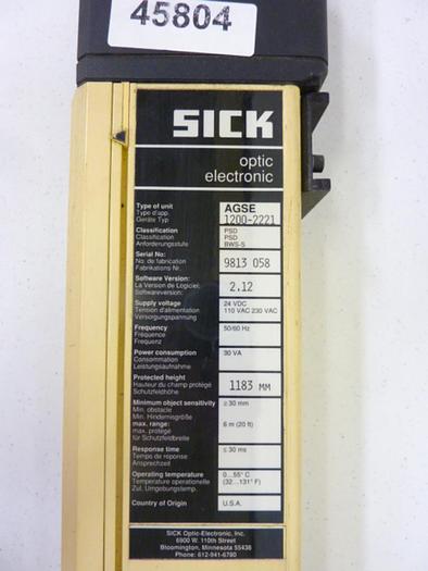 Used SICK OPTIC ELECTRONIC Light Curtain Receiver AGSE 1200-2221 Used