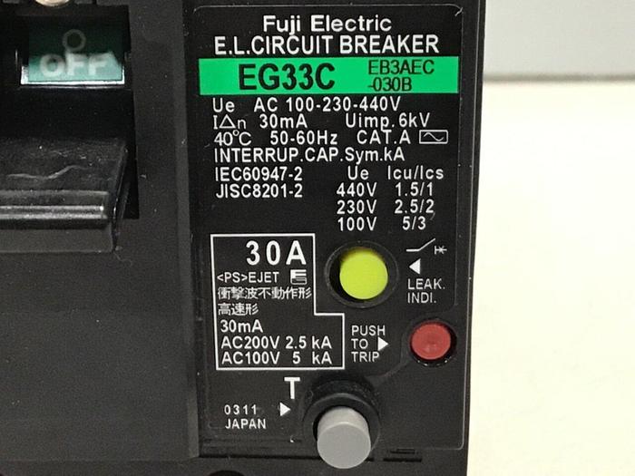 Used FUJI ELECTRIC 30 Amp Circuit Breaker EG33C EB3AEC-030B #125495