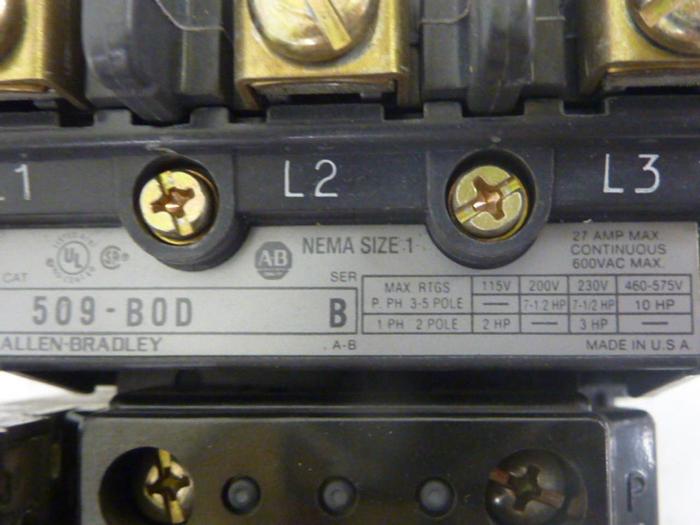 Used ALLEN BRADLEY Starter Size 1 509-BOD SER B W52 #50053