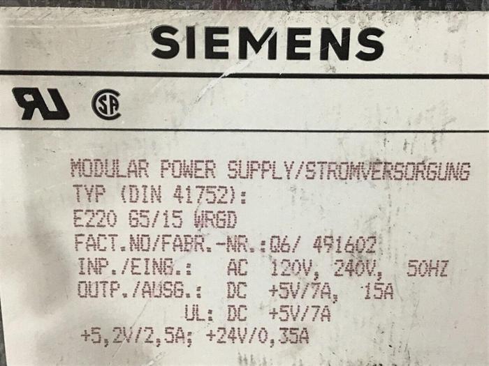 Used SIEMENS Modular Power Supply E220G5/15WRGD #120546