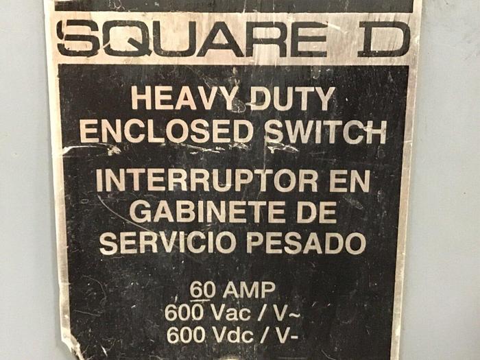 Used SQUARE D 60 Amp Safety Disconnect Switch H362 F3 #120447 DNL SCRAPPED