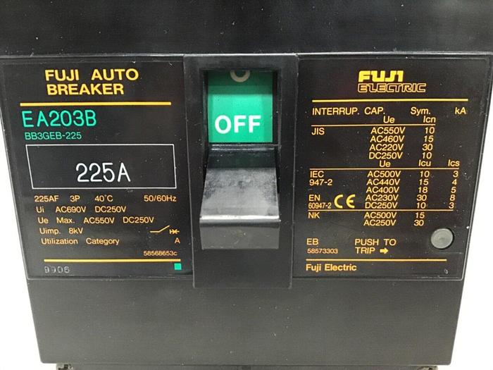 Used FUJI ELECTRIC 225 Amp Circuit Breaker EA203B-225 #141297