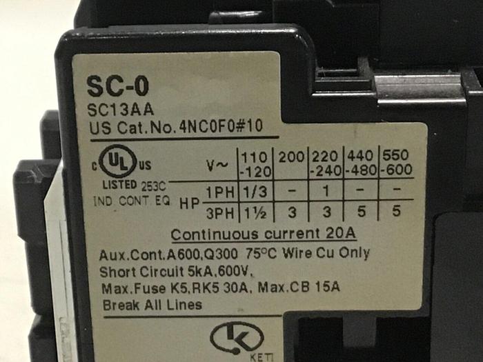 Used FUJI ELECTRIC Contactor SC-0 SC13AA #124703