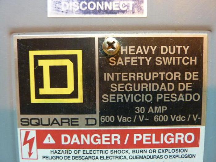 Used SQUARE D 30 Amp Safety Disconnect Switch H361 E1 Used