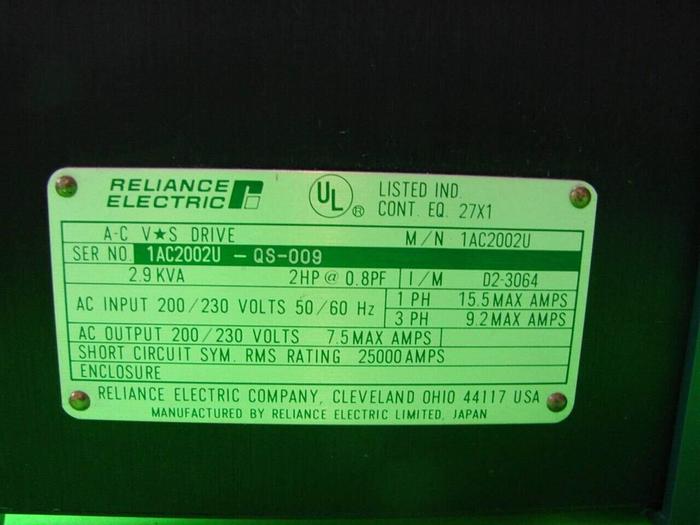 Used RELIANCE ELECTRIC AC Variable Speed Drive 1AC2002U #8330