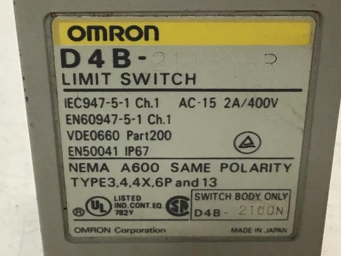 Used OMRON Limit Switch D4B-2115N-R #121506