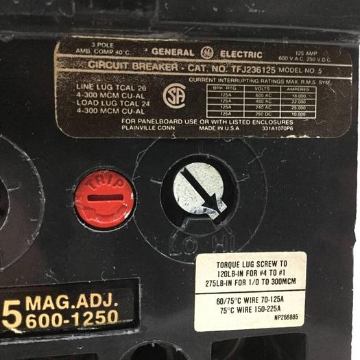 Used GENERAL ELECTRIC / GE 125 Amp Circuit Breaker TFJ236125 Used