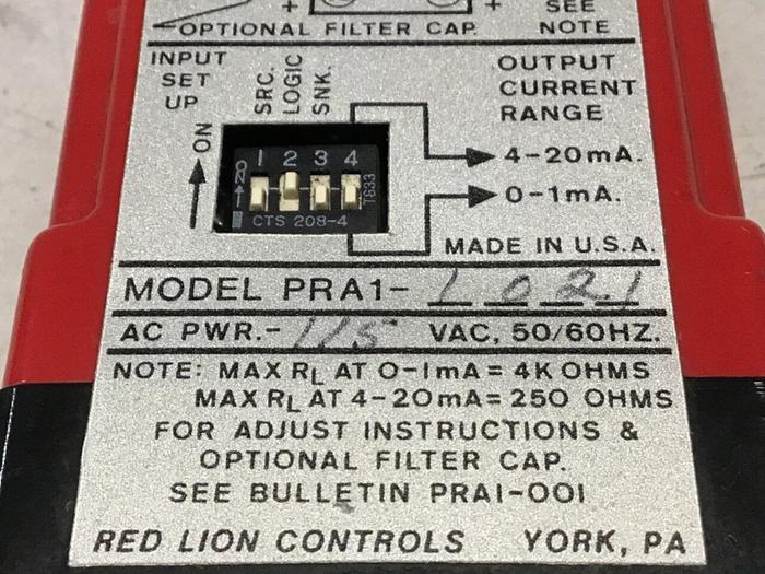 Used RED LION CONTROLS Pulse Rate Converter Relay PRA1-1021 #129309