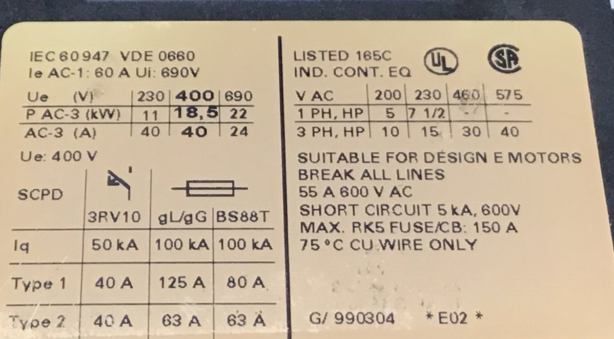 Used SIEMENS Power Contactor 3RT1035-1AK60 USED