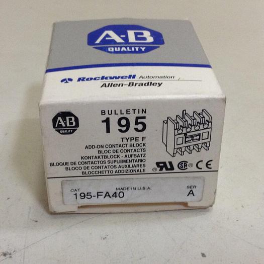 ALLEN BRADLEY Auxiliary Contact Block 195-FA40 SER A #76054