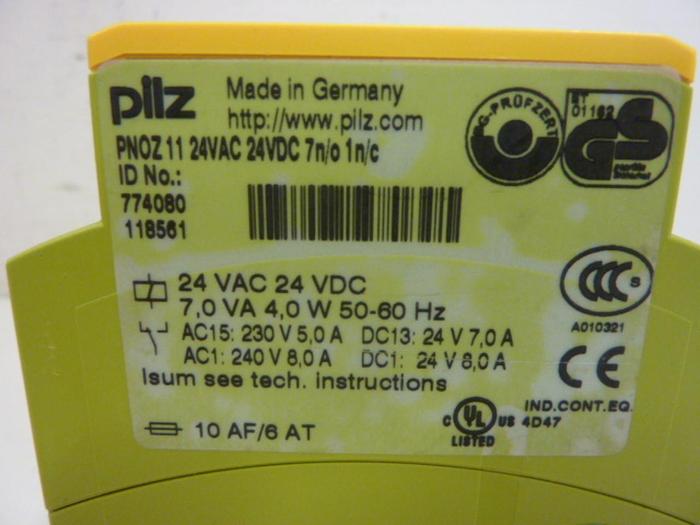 Used PILZ Relay PNOZ1124VAC24VDC7N/O1N/C #58667